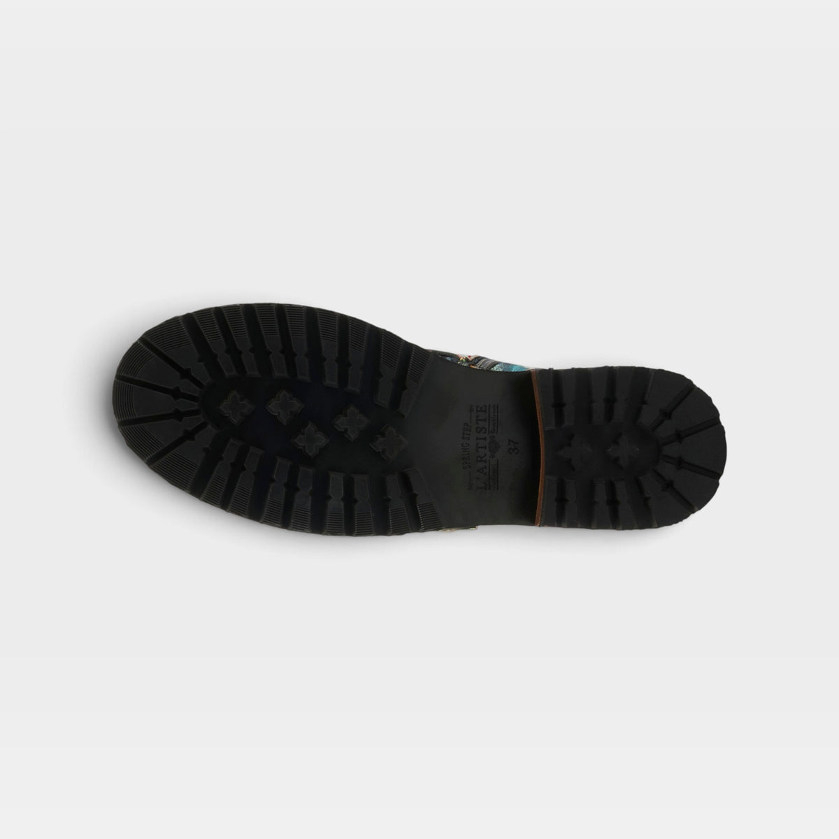 L'Artiste Thisway boots in Green Multi, outsole view