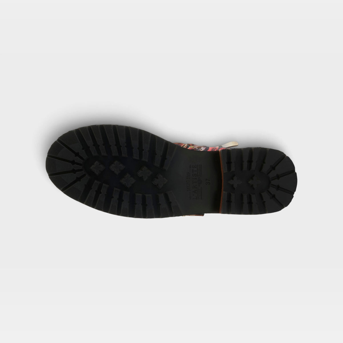 L'Artiste Thisway boots in Tan Multi, outsole view