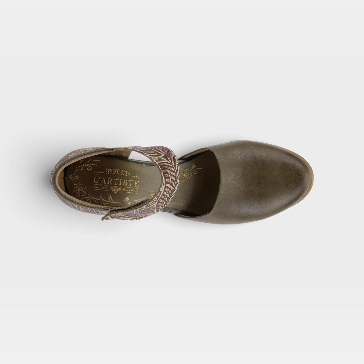 L'Artiste Toolie shoes in Olive Green, top view