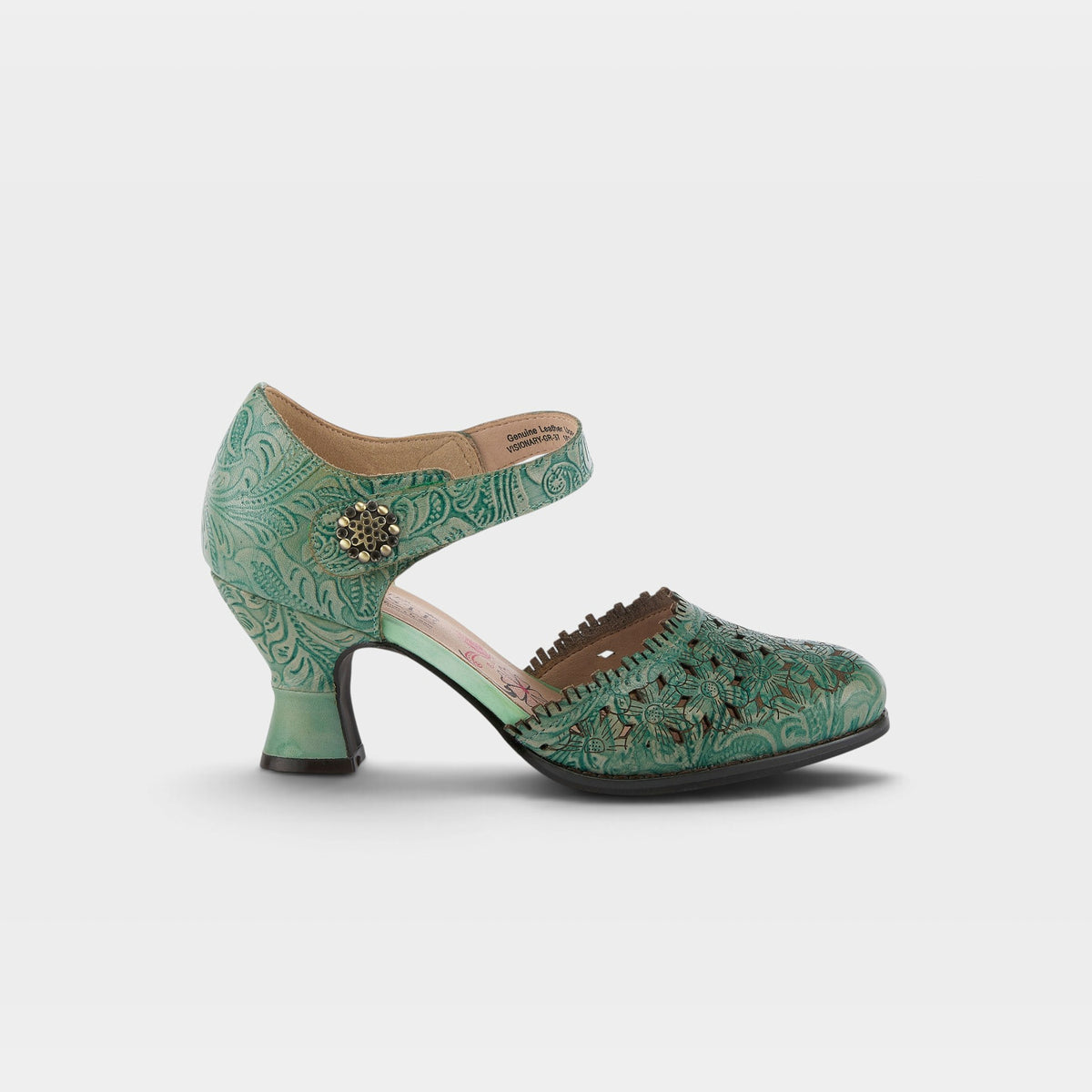 L'Artiste Visionary Green women's hand-painted leather ankle strap shoe - hero view