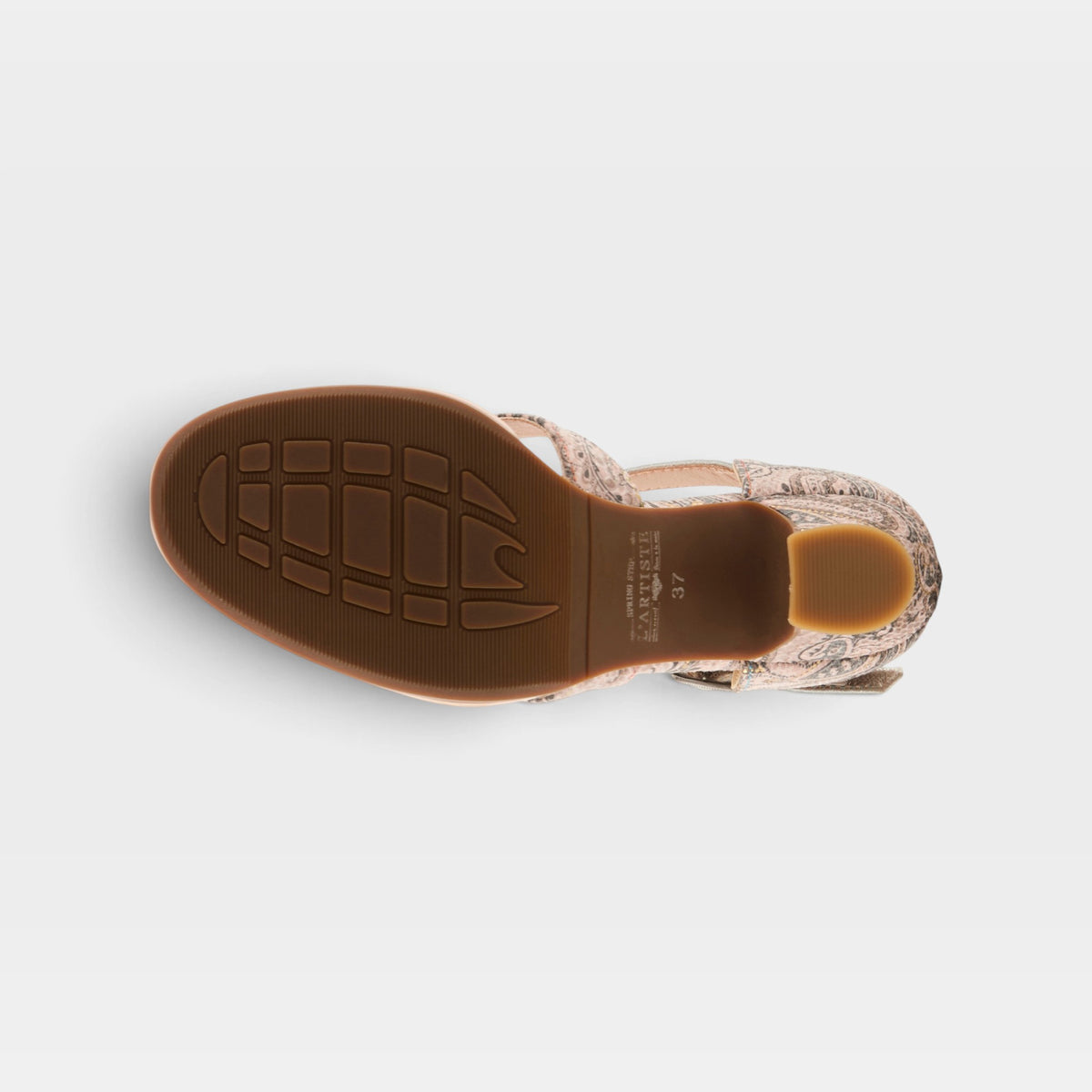 L'Artiste Waltz-Fleur sandals in Pink Multi, outsole view