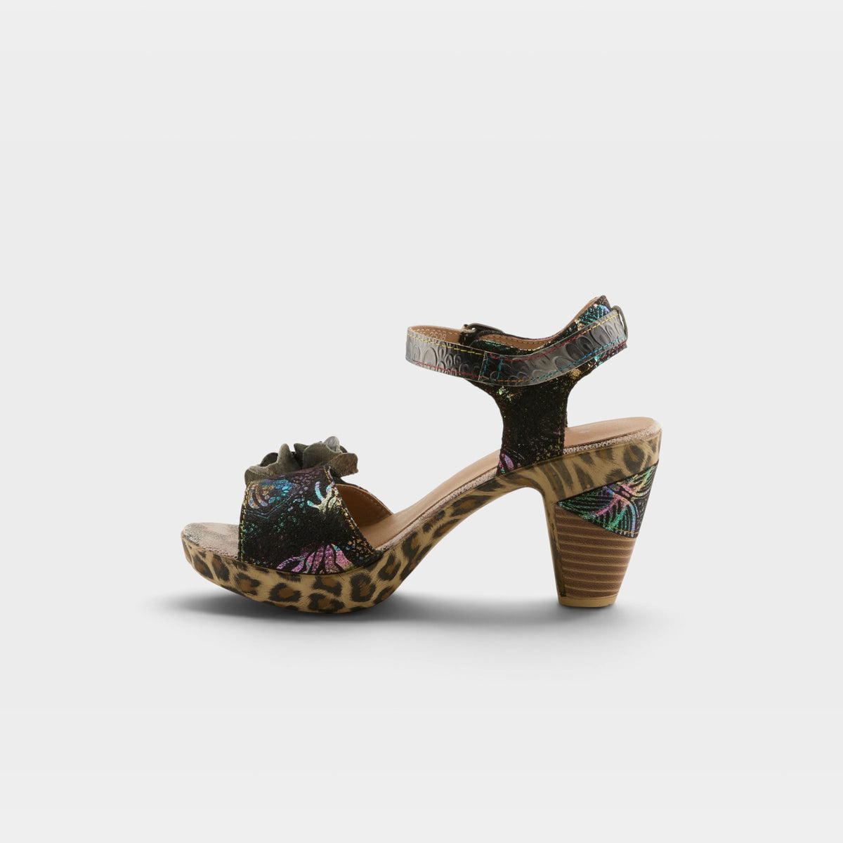 L'Artiste Wildcat sandals in Black Multi, side view