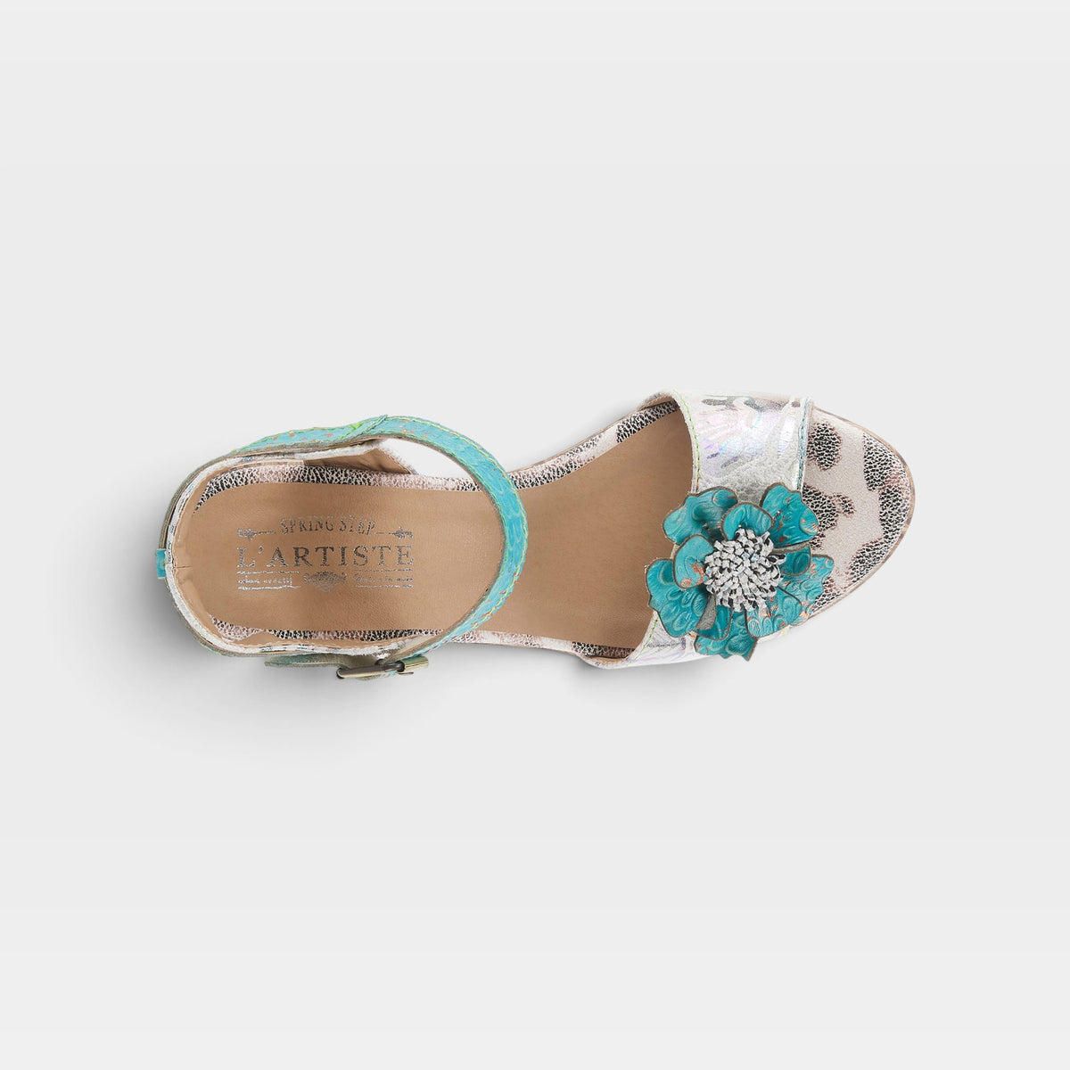 L'Artiste Wildcat sandals in Ice Multi, top view