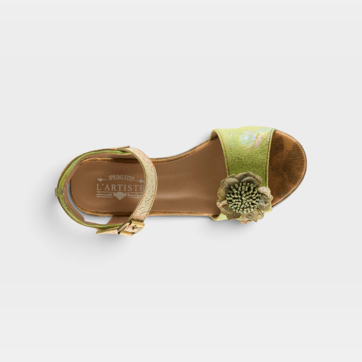L'Artiste Wildcat sandals in Lime Green Multi, top view