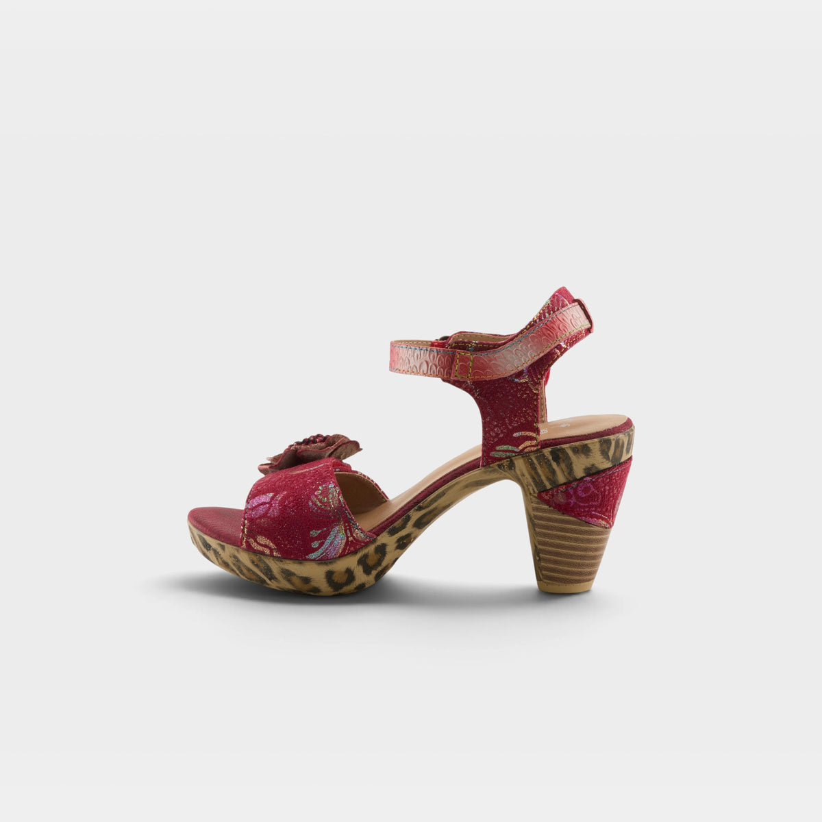 L'Artiste Wildcat sandals in Red Multi, side view
