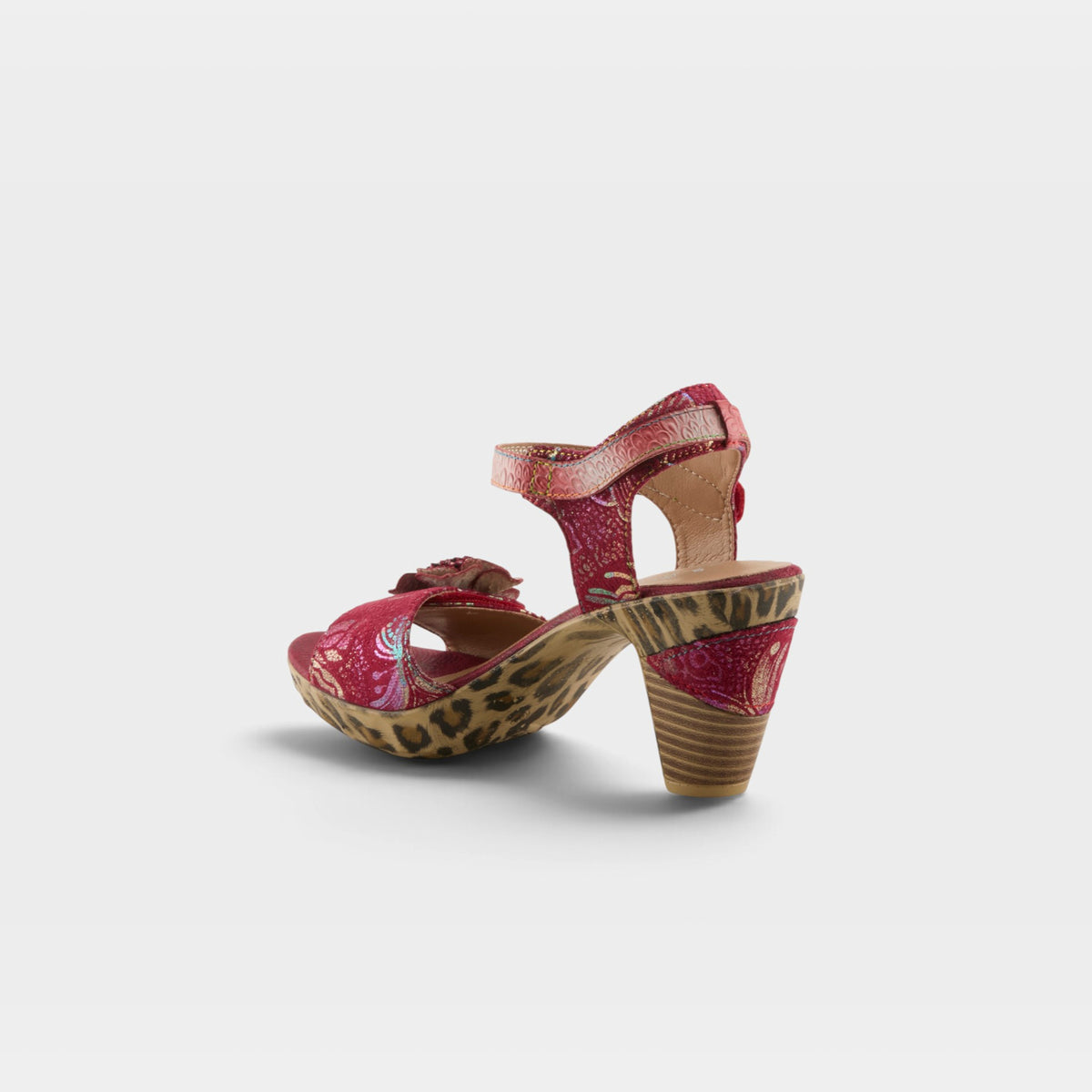 L'Artiste Wildcat sandals in Red Multi, alternate angle view