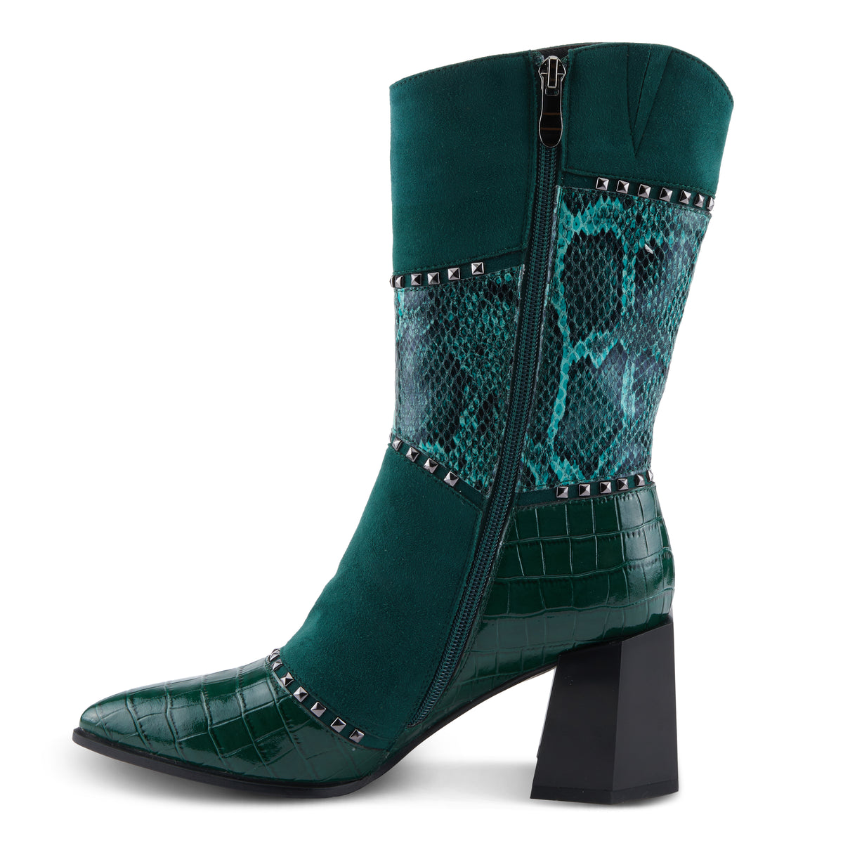 Azura Zayrina women's boot in green with leather upper and zipper detail