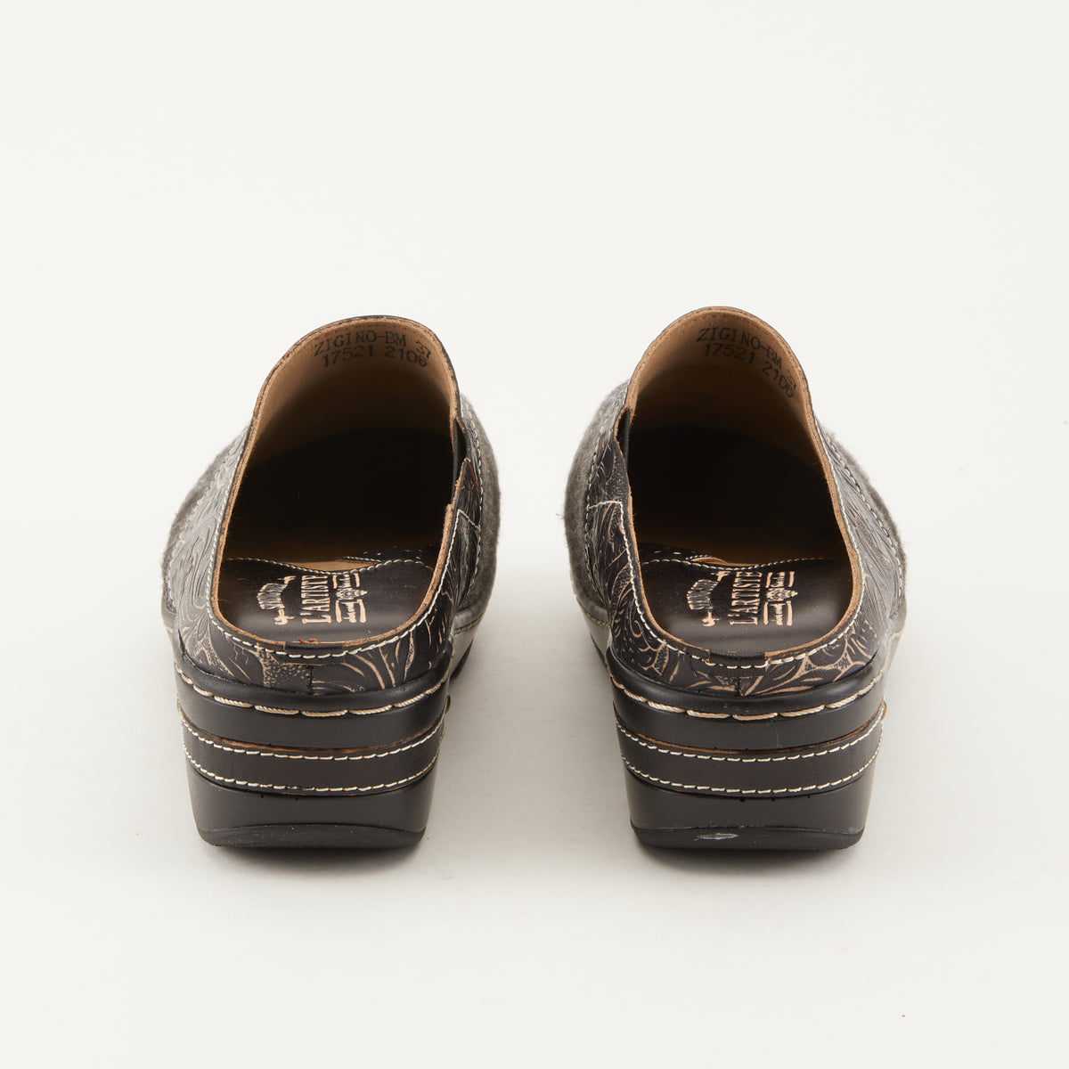 L'Artiste L'ARTISTE ZIGINO CLOGS shoe in camel multi with handcrafted leather design