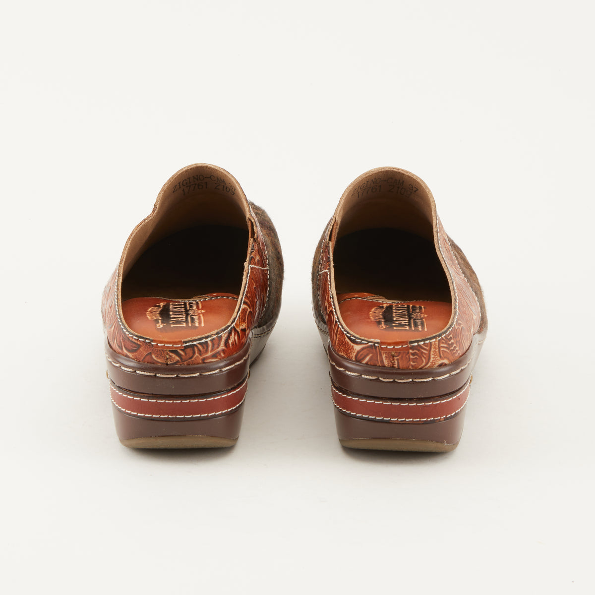 L'Artiste L'ARTISTE ZIGINO CLOGS shoe in purple multi with handcrafted leather design
