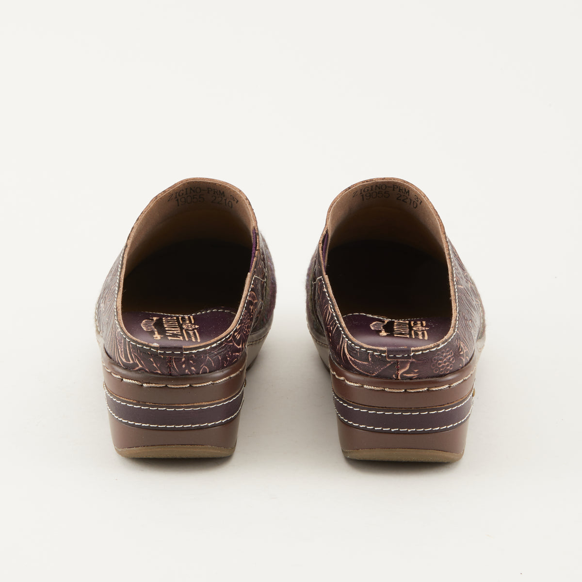 L'Artiste L'ARTISTE ZIGINO CLOGS shoe in camel multi with handcrafted leather design