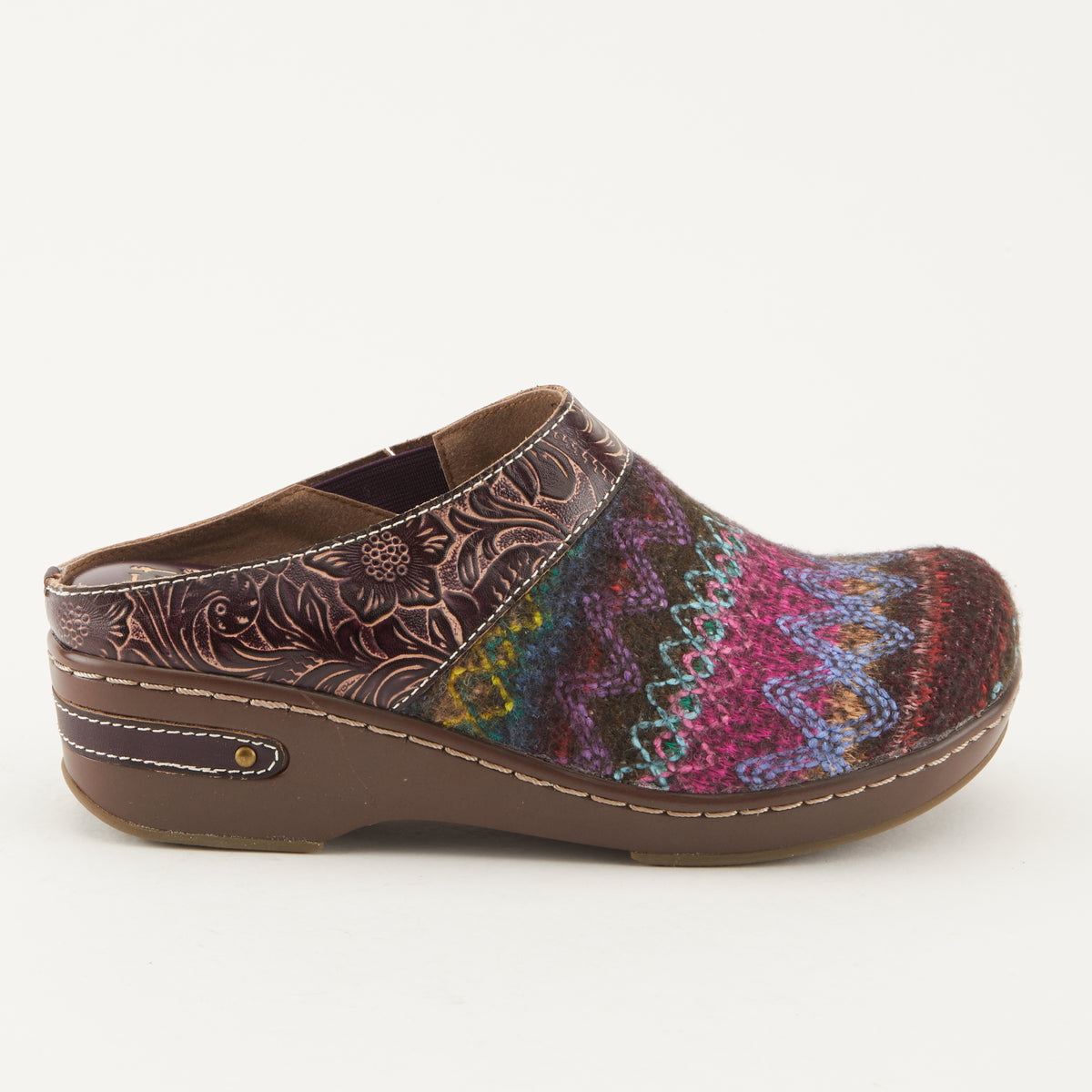 L'Artiste L'ARTISTE ZIGINO CLOGS shoe in purple multi with handcrafted leather design