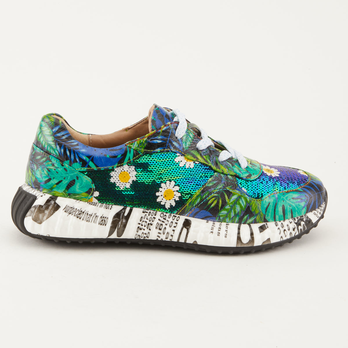 L'Artiste L'ARTISTE ZINGY SNEAKER shoe in green multi with handcrafted leather design