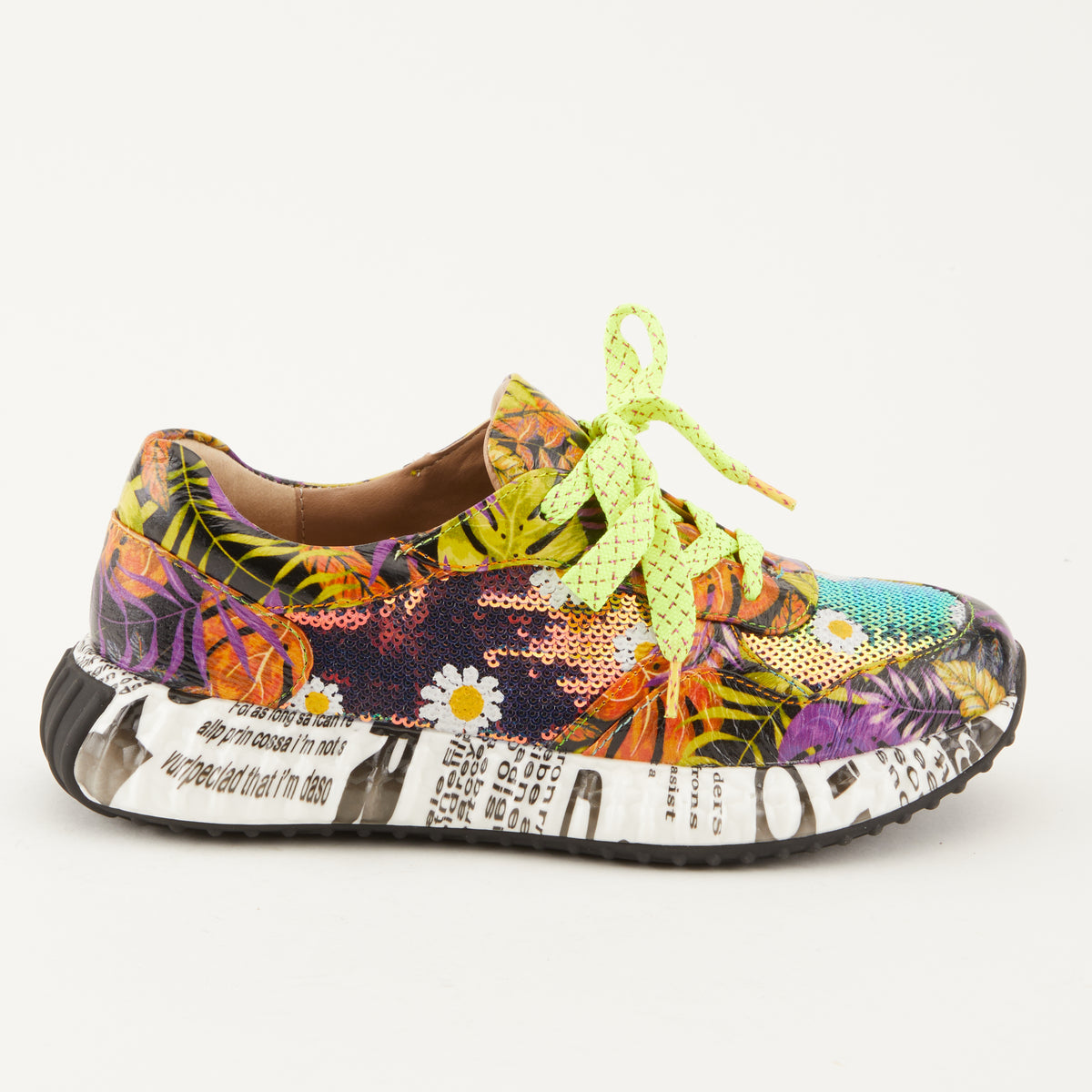 L'Artiste L'ARTISTE ZINGY SNEAKER shoe in green multi with handcrafted leather design