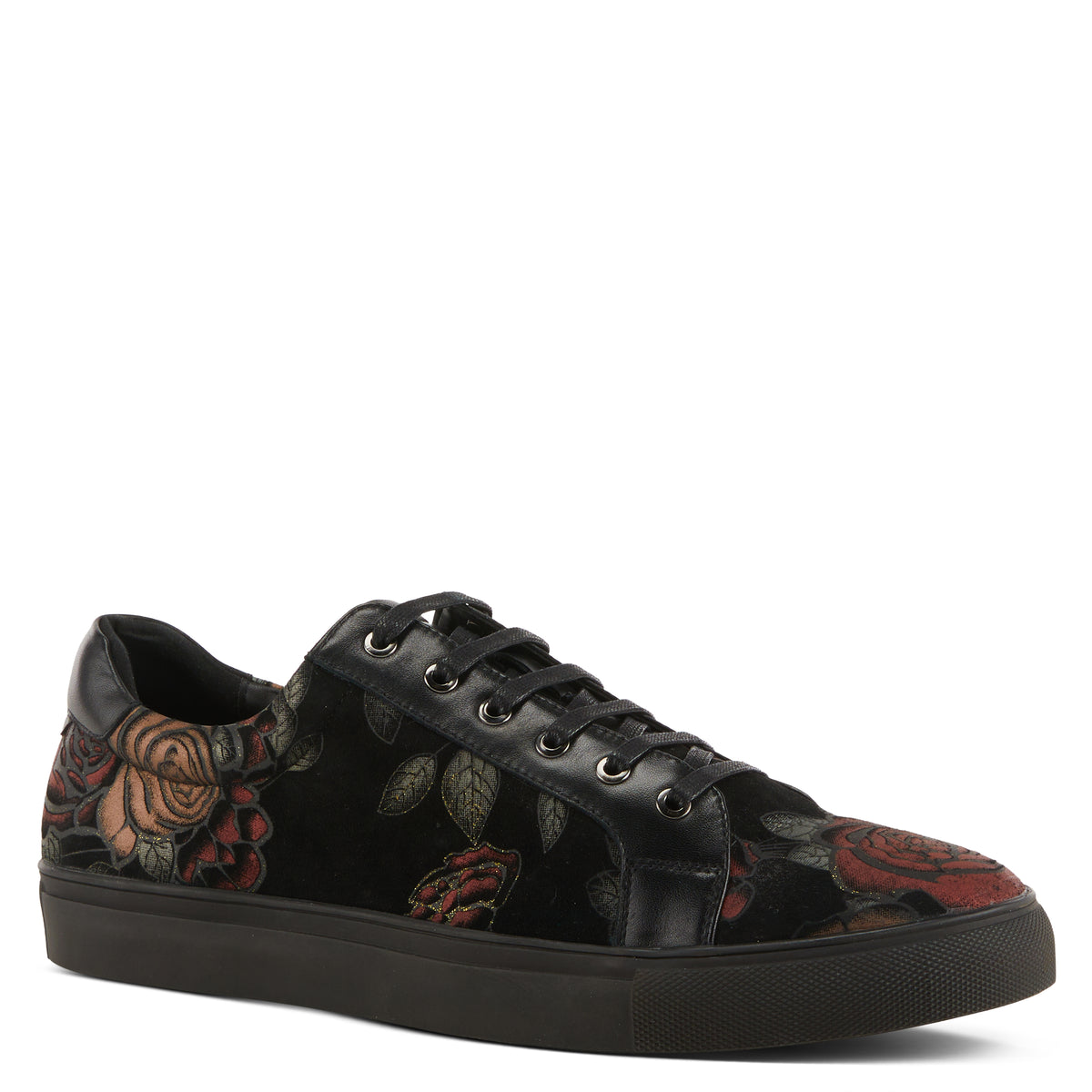 L'Artiste L'ARTISTE MEN ANDER-ROSE LACE-UP SNEAKER shoe in black multi with handcrafted leather design