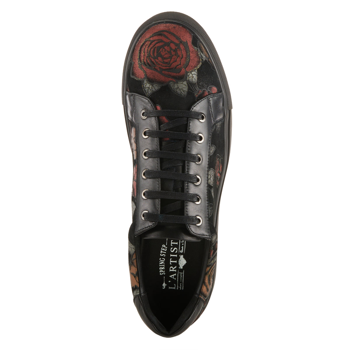 L'Artiste L'ARTISTE MEN ANDER-ROSE LACE-UP SNEAKER shoe in black multi with handcrafted leather design