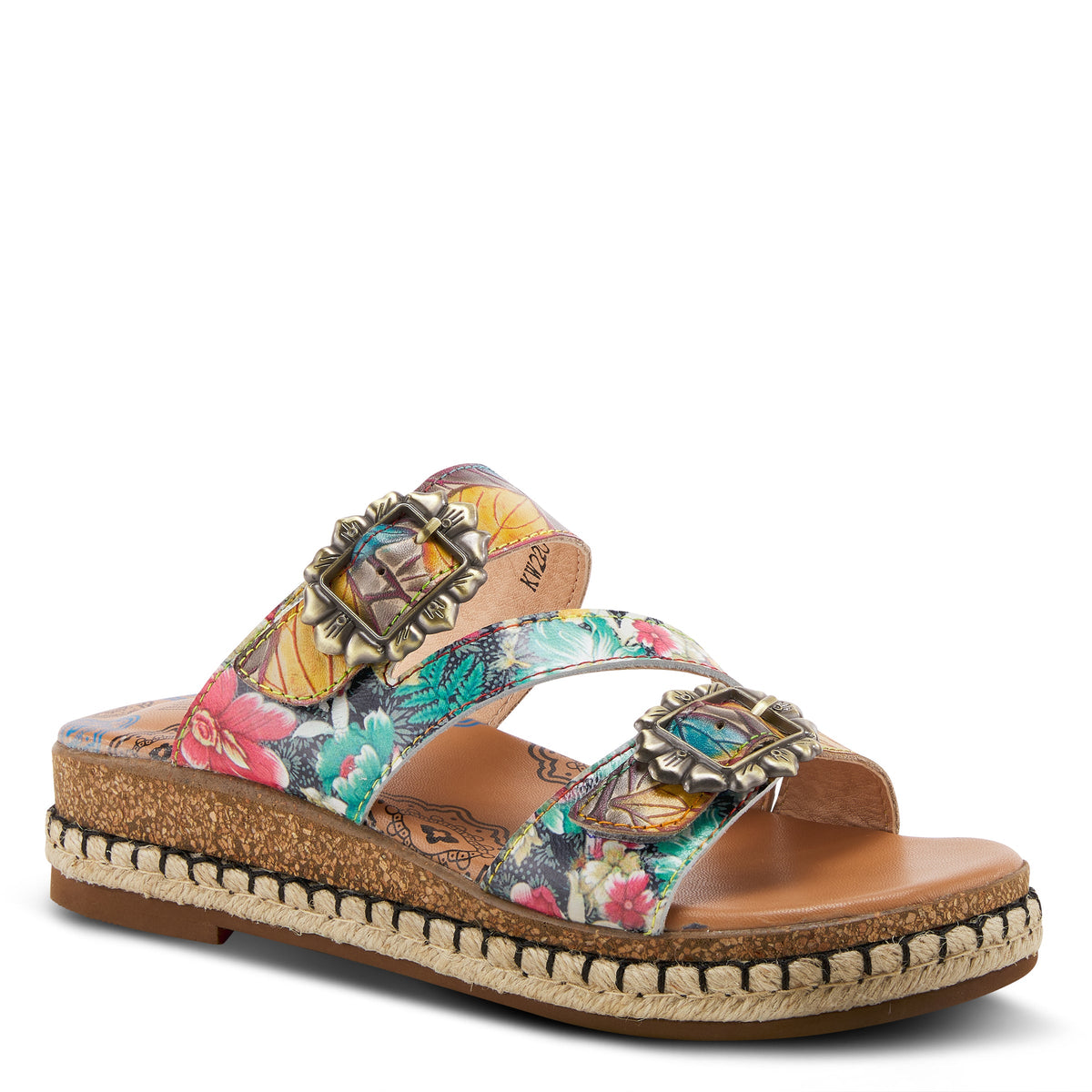 L'Artiste L'ARTISTE ANISTON SLIDE SANDALS sandal in green multi with handcrafted leather design