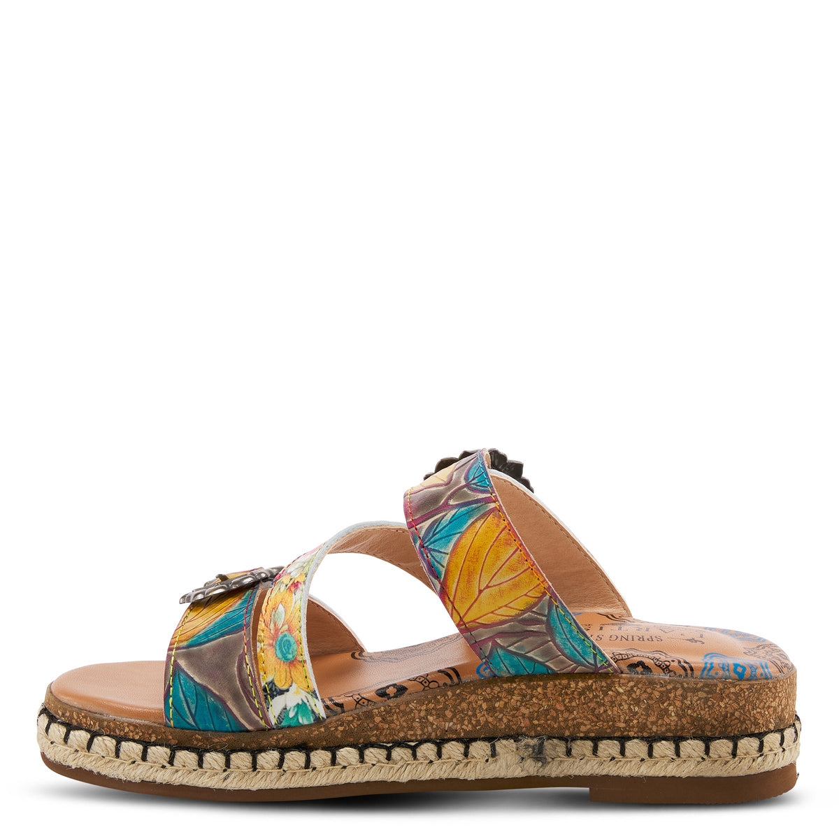L'Artiste L'ARTISTE ANISTON SLIDE SANDALS sandal in green multi with handcrafted leather design