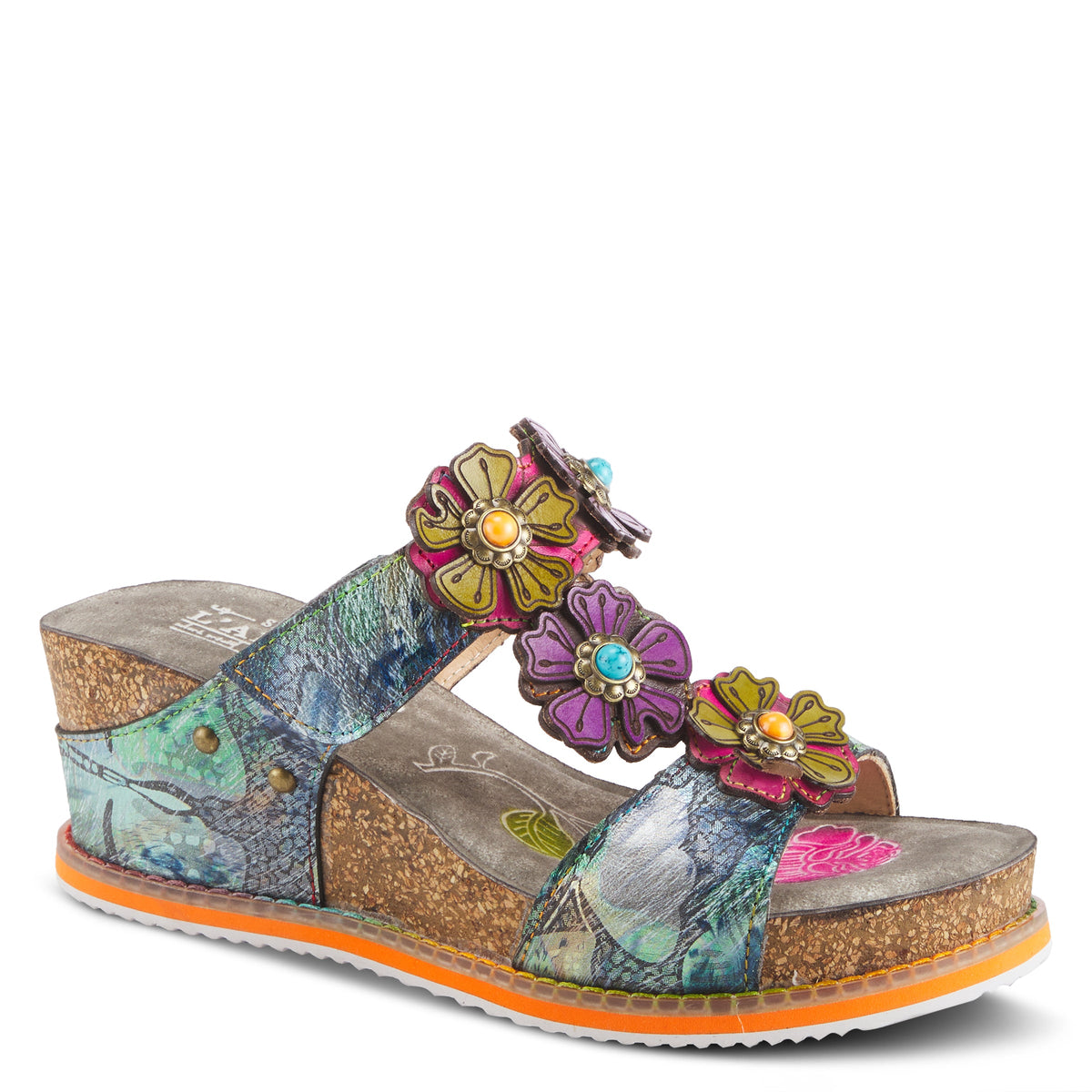 L'Artiste L'ARTISTE BERTI SLIDE SANDALS sandal in grey multi with handcrafted leather design