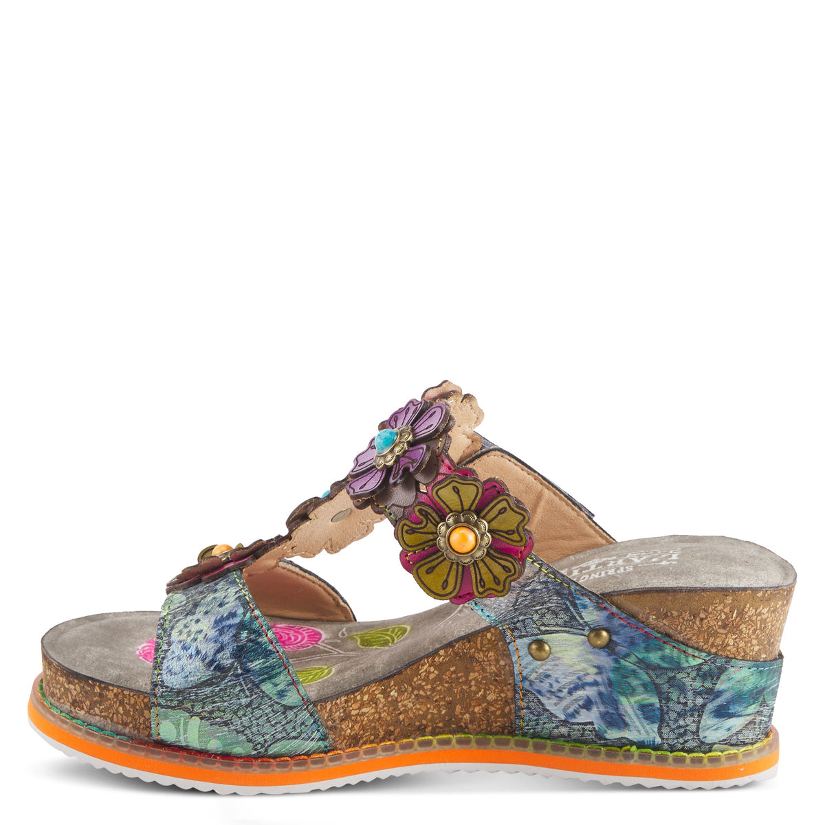 L'Artiste L'ARTISTE BERTI SLIDE SANDALS sandal in grey multi with handcrafted leather design