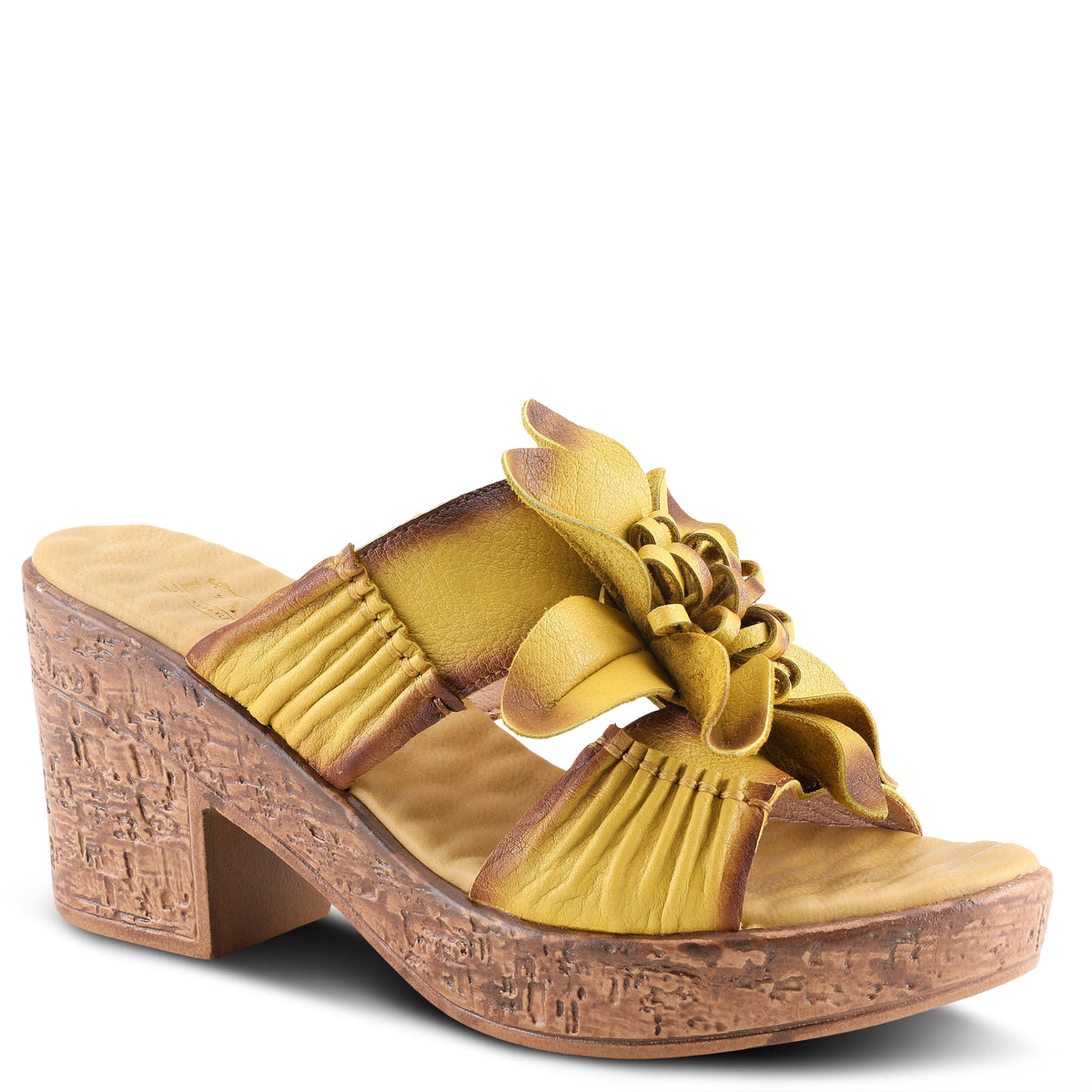 L'Artiste L'ARTISTE BLOOMIN SLIDE SANDALS sandal in yellow with handcrafted leather design