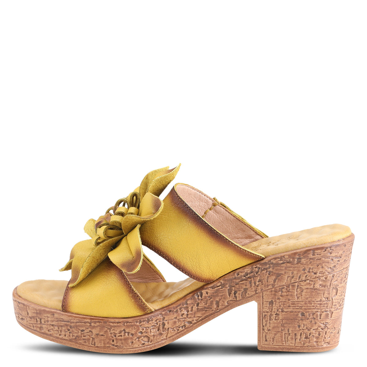 L'Artiste L'ARTISTE BLOOMIN SLIDE SANDALS sandal in yellow with handcrafted leather design