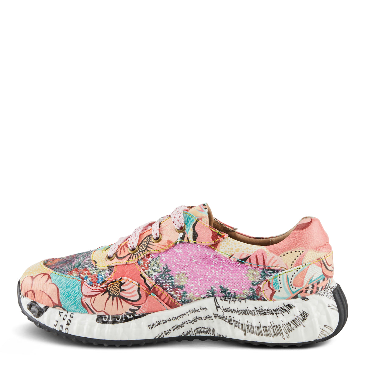 L'Artiste L'ARTISTE CABARET SNEAKERS shoe in pink multi with handcrafted leather design