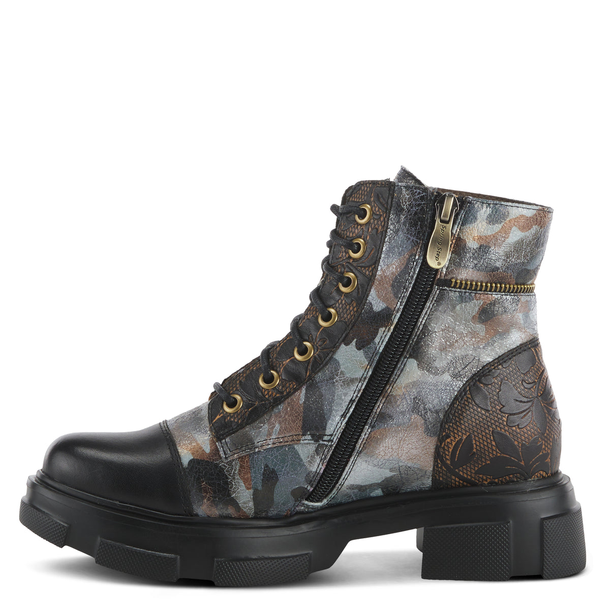 L'Artiste L'ARTISTE CARNELIAN BOOTIE boot in olive multi with handcrafted leather design