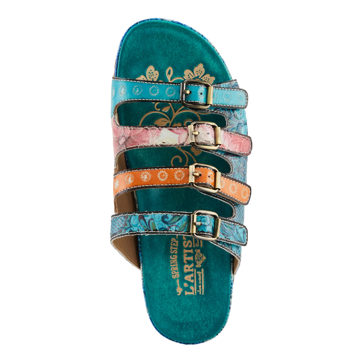 L'Artiste L'ARTISTE CHAIMA SANDALS sandal in turquoise multi with handcrafted leather design
