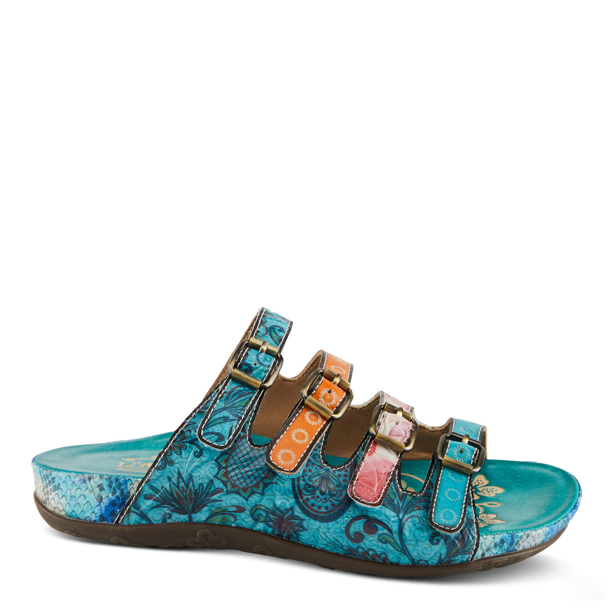L'Artiste L'ARTISTE CHAIMA SANDALS sandal in turquoise multi with handcrafted leather design