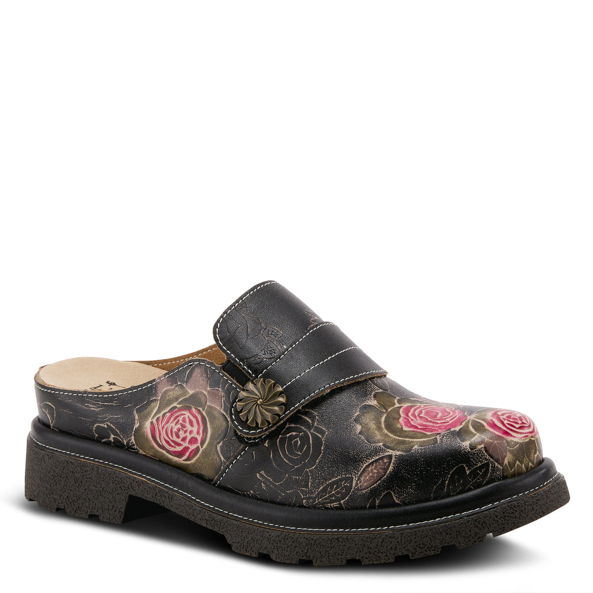L'Artiste L'ARTISTE COMFICUTE MULES shoe in red multi with handcrafted leather design
