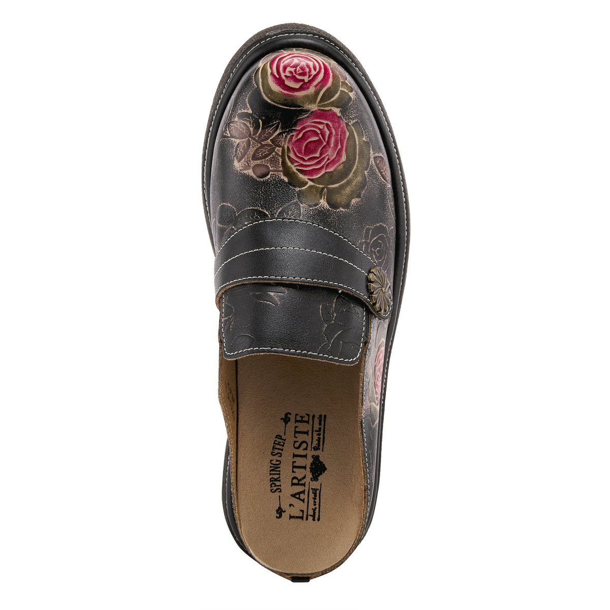 L'Artiste L'ARTISTE COMFICUTE MULES shoe in black multi with handcrafted leather design
