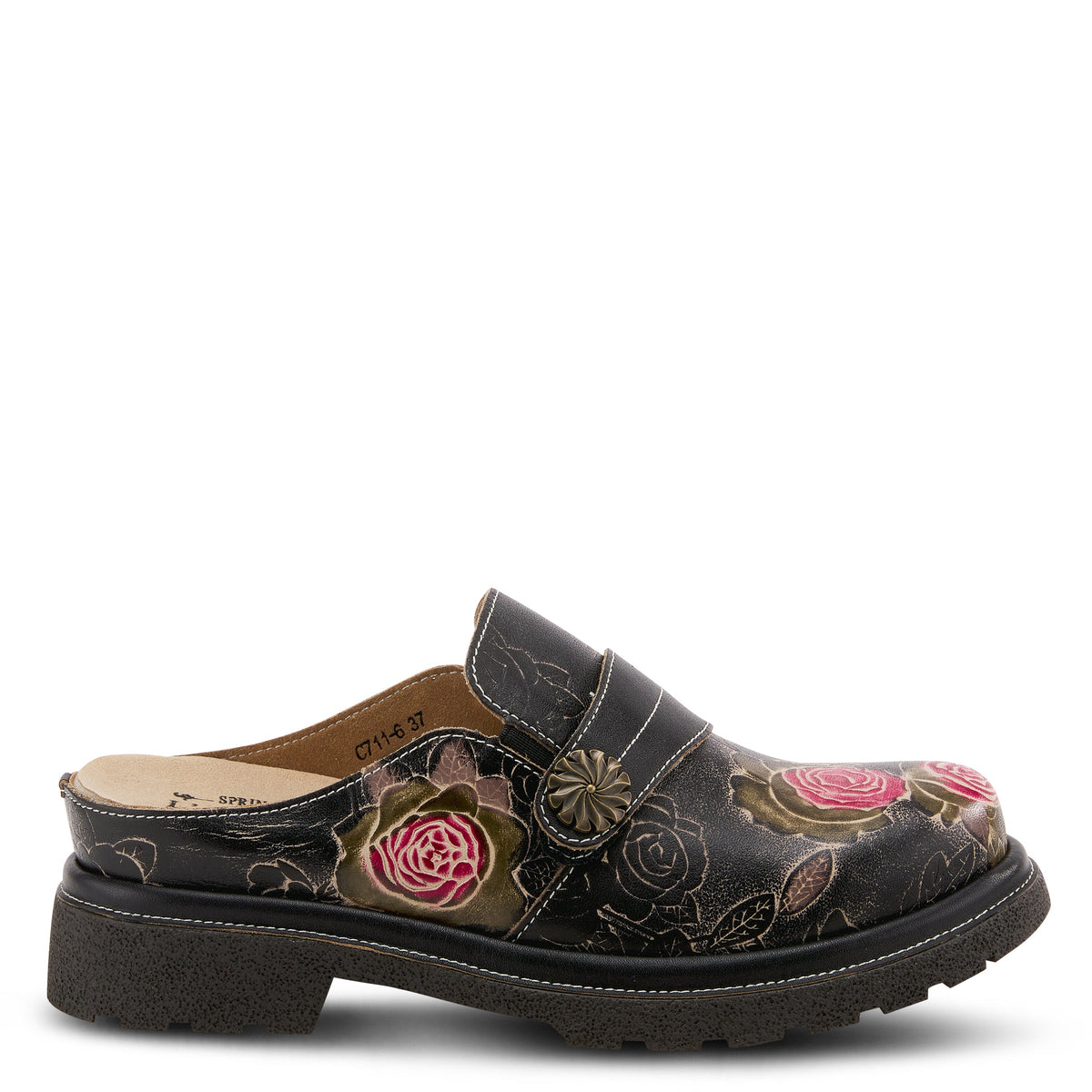 L'Artiste L'ARTISTE COMFICUTE MULES shoe in black multi with handcrafted leather design