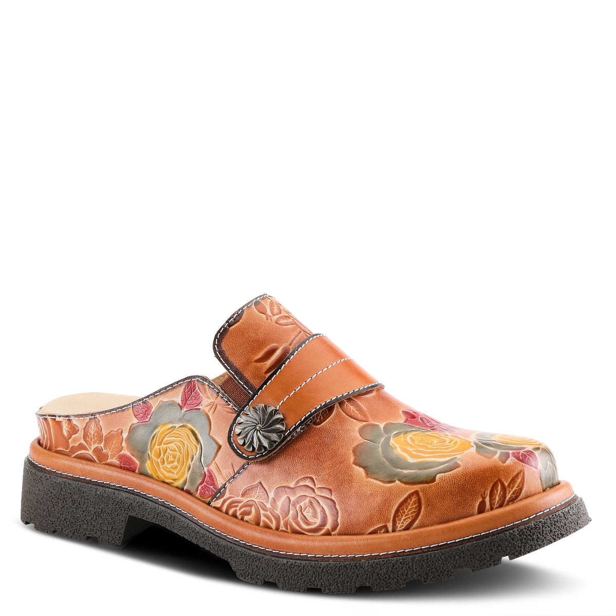 L'Artiste L'ARTISTE COMFICUTE MULES shoe in camel multi with handcrafted leather design