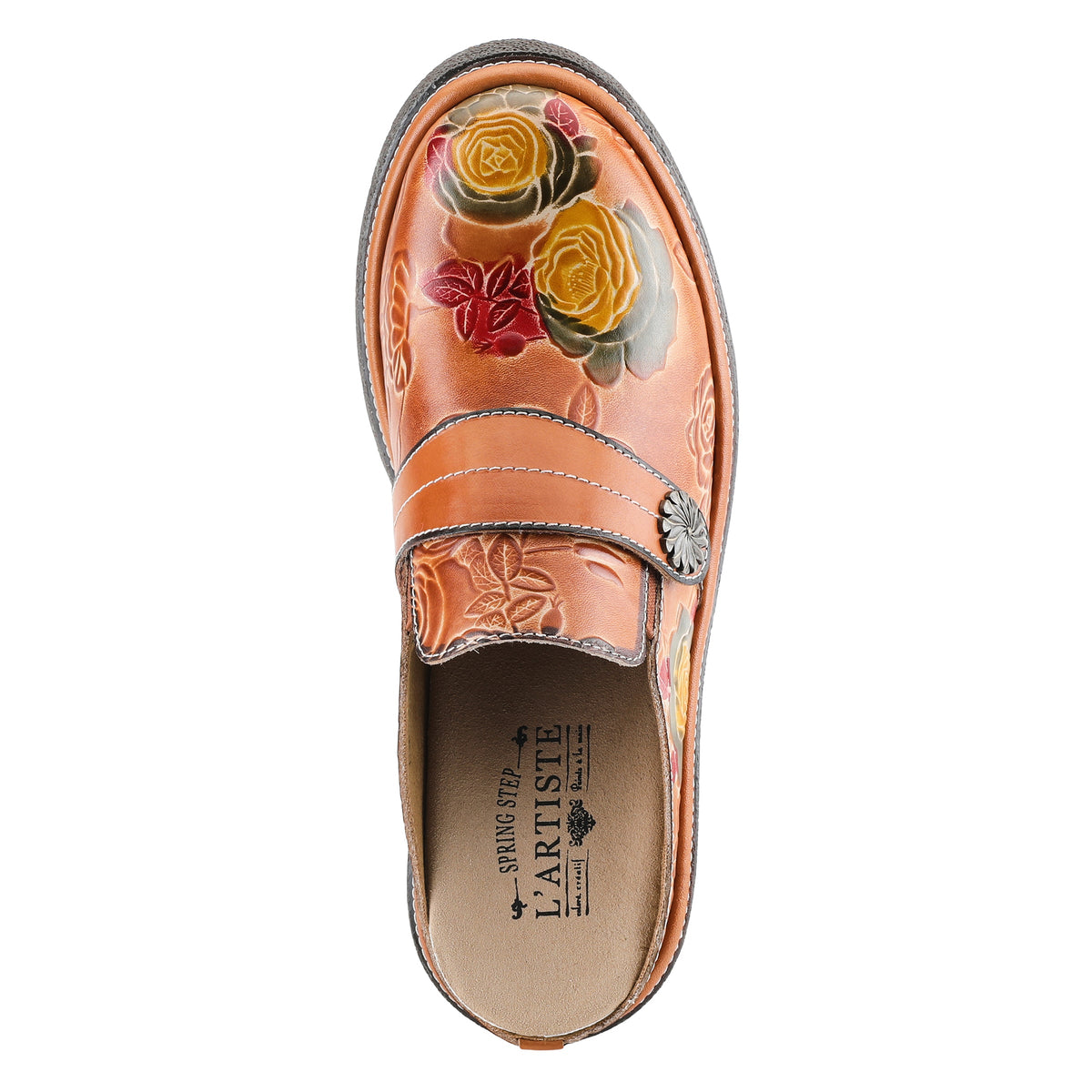 L'Artiste L'ARTISTE COMFICUTE MULES shoe in camel multi with handcrafted leather design