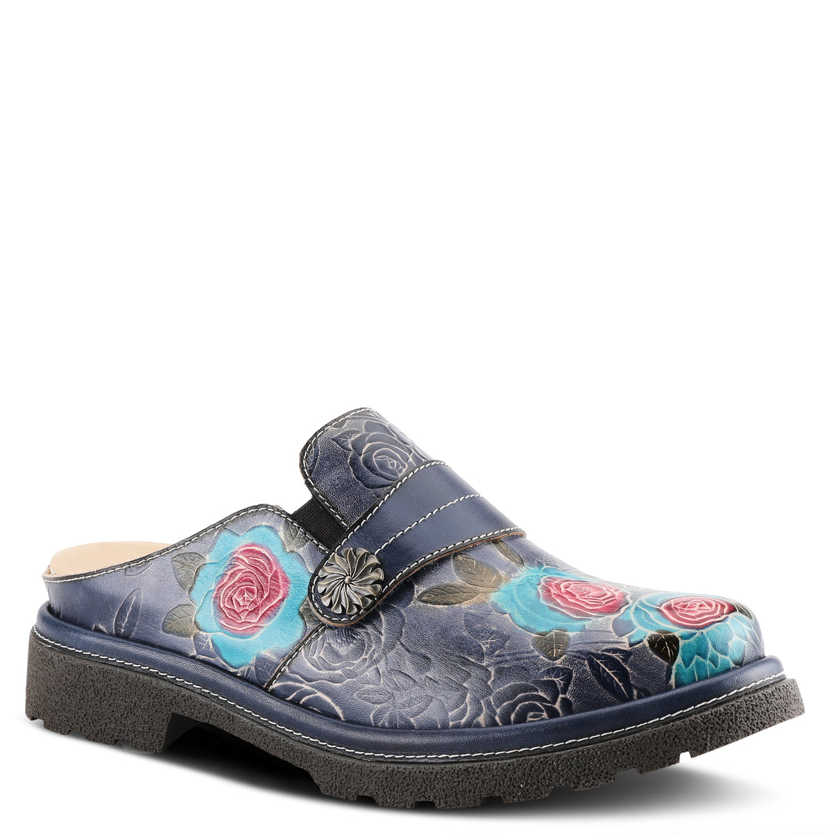 L'Artiste L'ARTISTE COMFICUTE MULES shoe in navy multi with handcrafted leather design