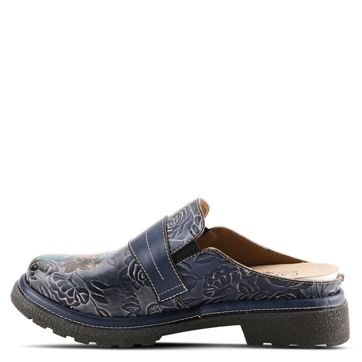 L'Artiste L'ARTISTE COMFICUTE MULES shoe in navy multi with handcrafted leather design