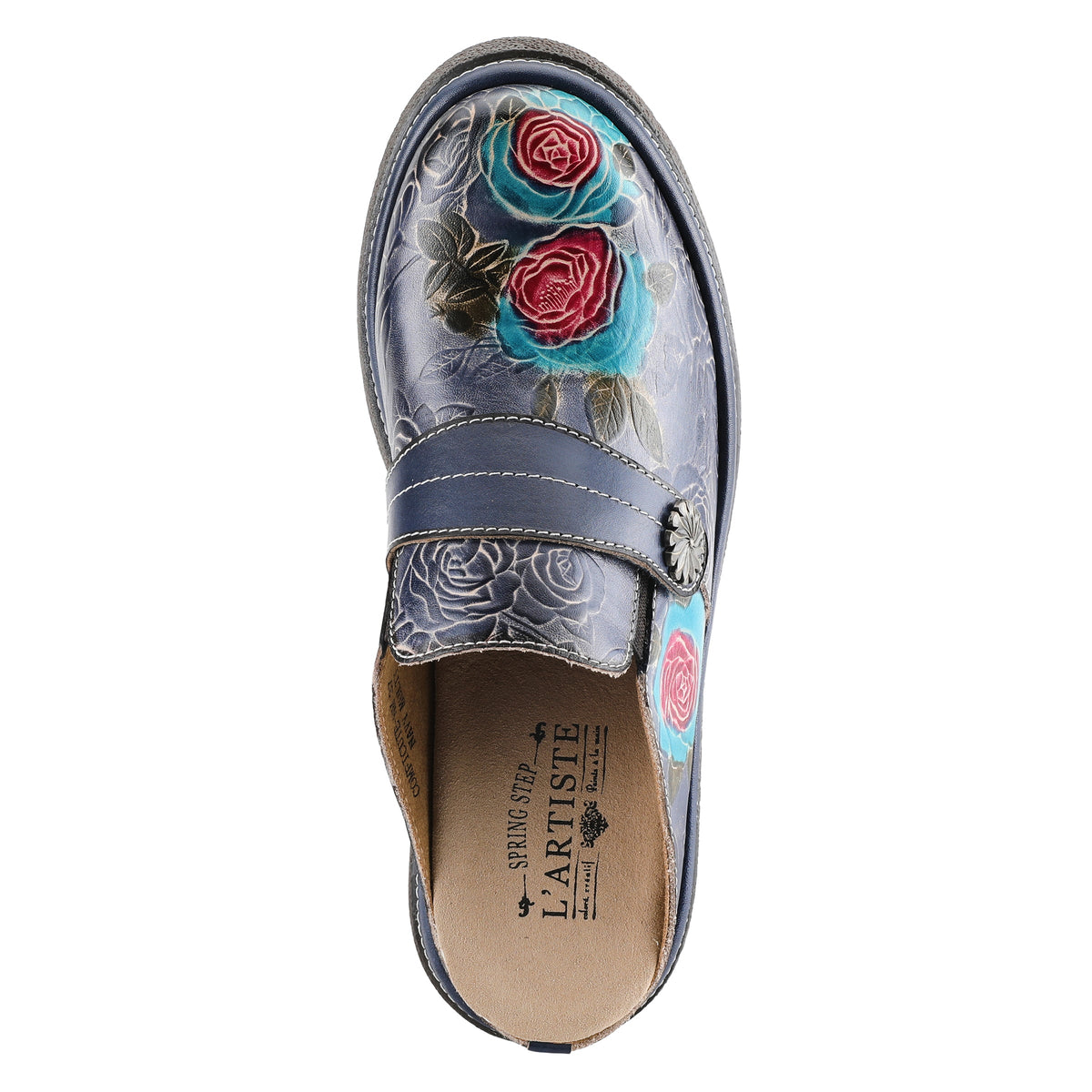 L'Artiste L'ARTISTE COMFICUTE MULES shoe in navy multi with handcrafted leather design