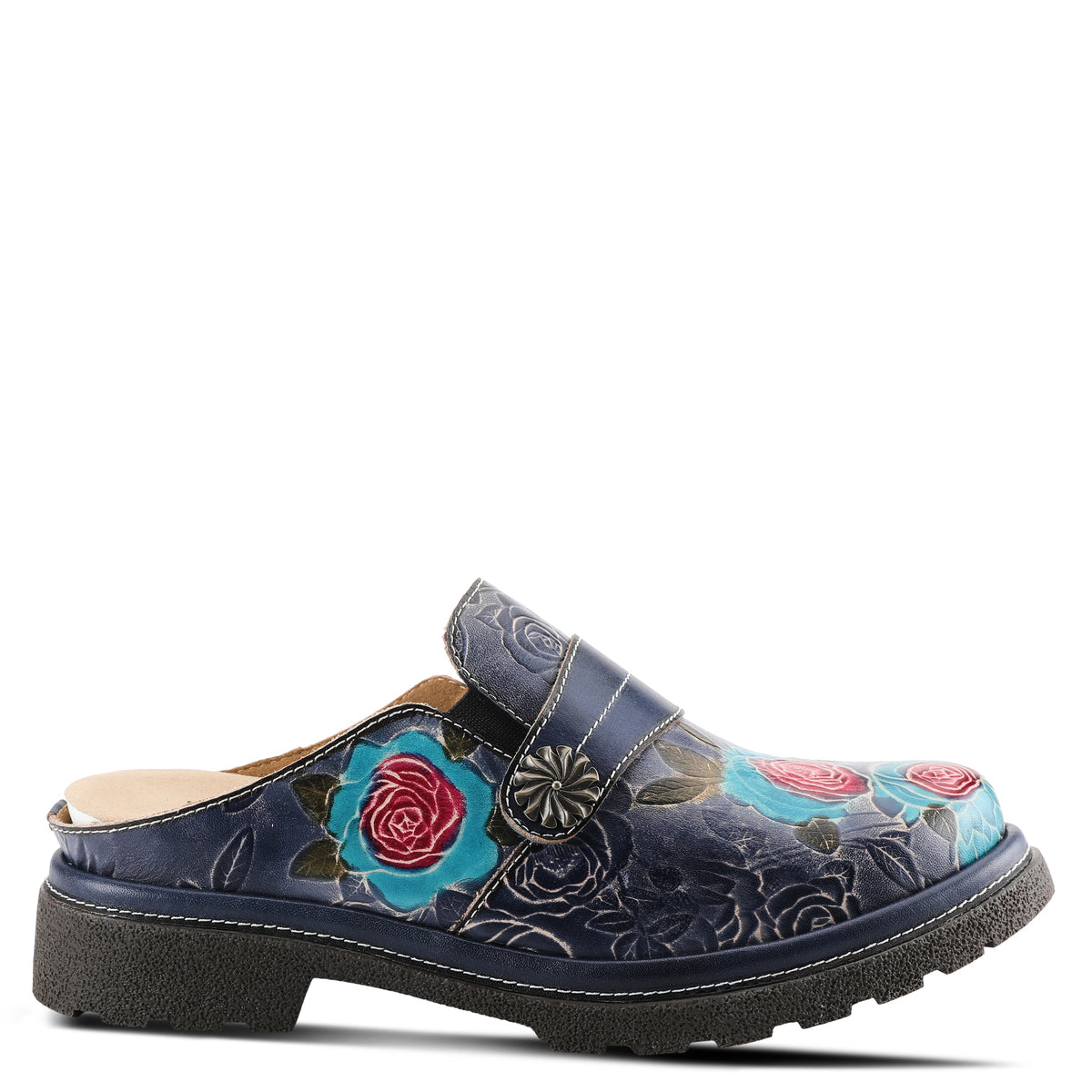 L'Artiste L'ARTISTE COMFICUTE MULES shoe in navy multi with handcrafted leather design