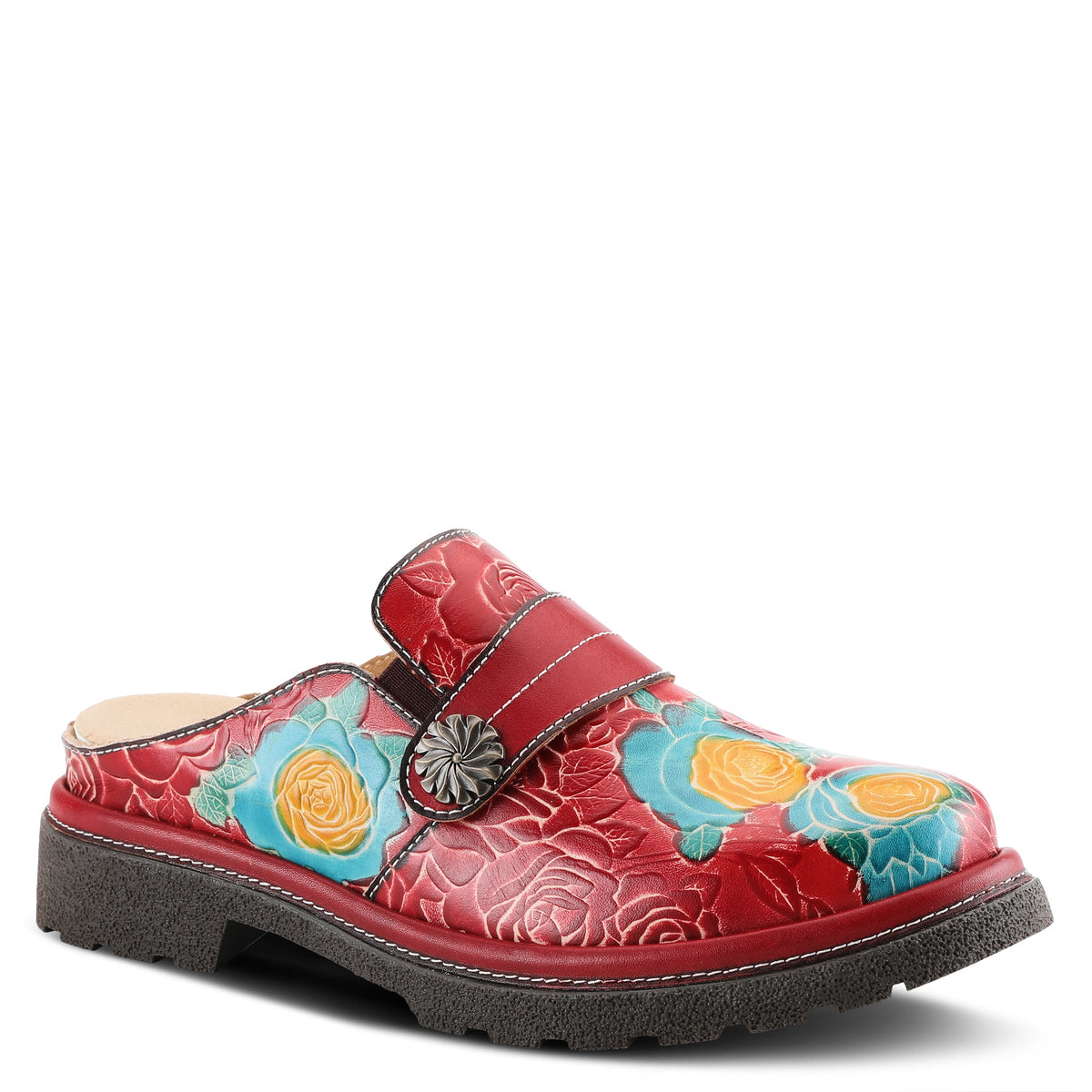 L'Artiste L'ARTISTE COMFICUTE MULES shoe in navy multi with handcrafted leather design