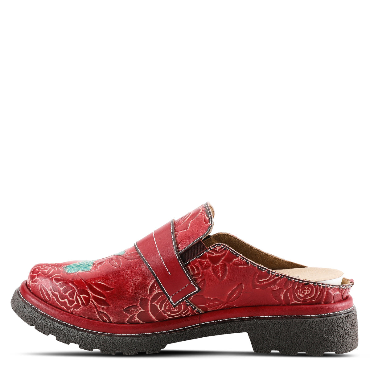 L'Artiste L'ARTISTE COMFICUTE MULES shoe in red multi with handcrafted leather design