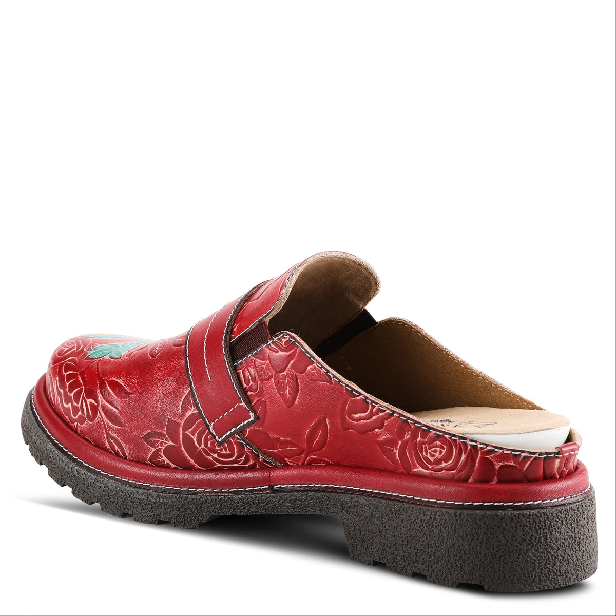L'Artiste L'ARTISTE COMFICUTE MULES shoe in red multi with handcrafted leather design