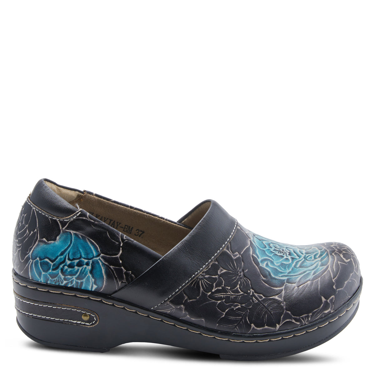 L'Artiste L`ARTISTE ELKAYJAY SLIP-ON CLOGS shoe in black multi with handcrafted leather design