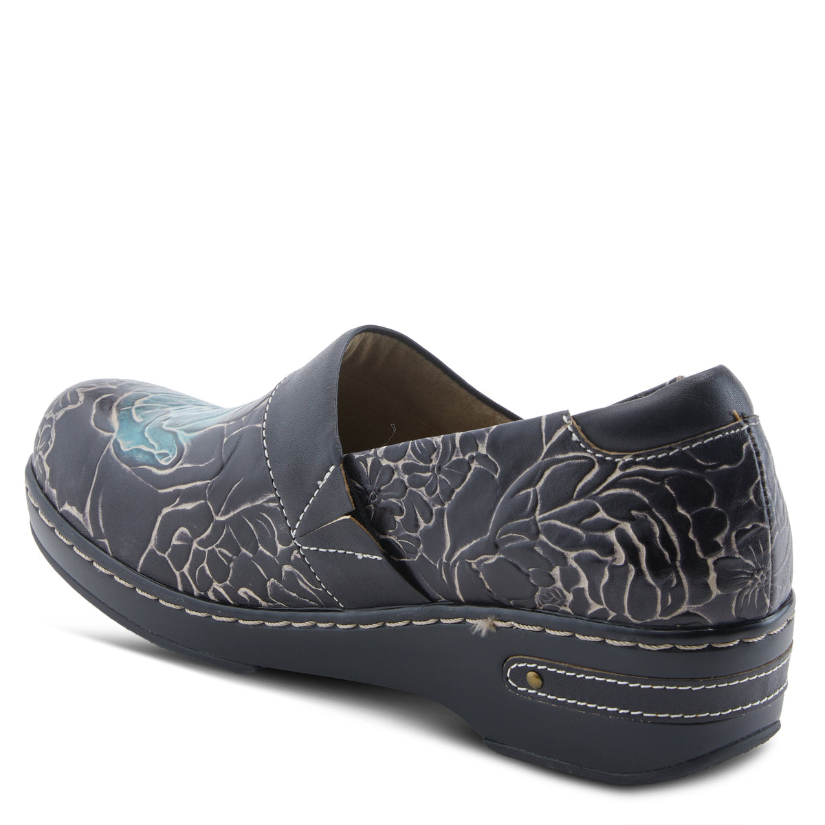 L'Artiste L`ARTISTE ELKAYJAY SLIP-ON CLOGS shoe in black multi with handcrafted leather design