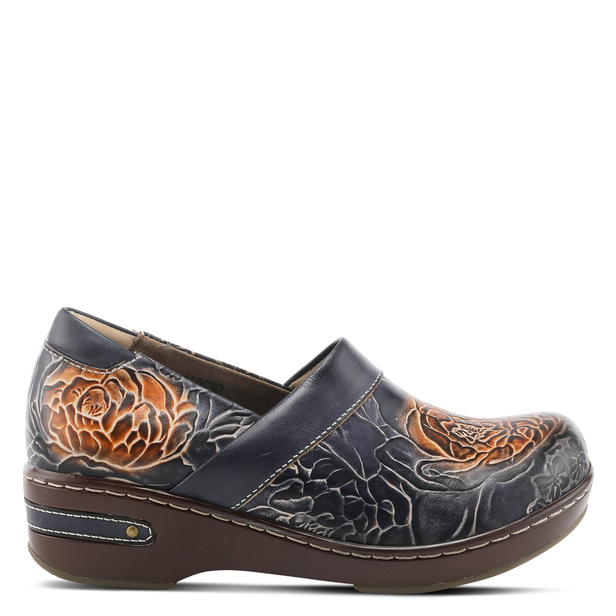 L'Artiste L`ARTISTE ELKAYJAY SLIP-ON CLOGS shoe in navy multi with handcrafted leather design