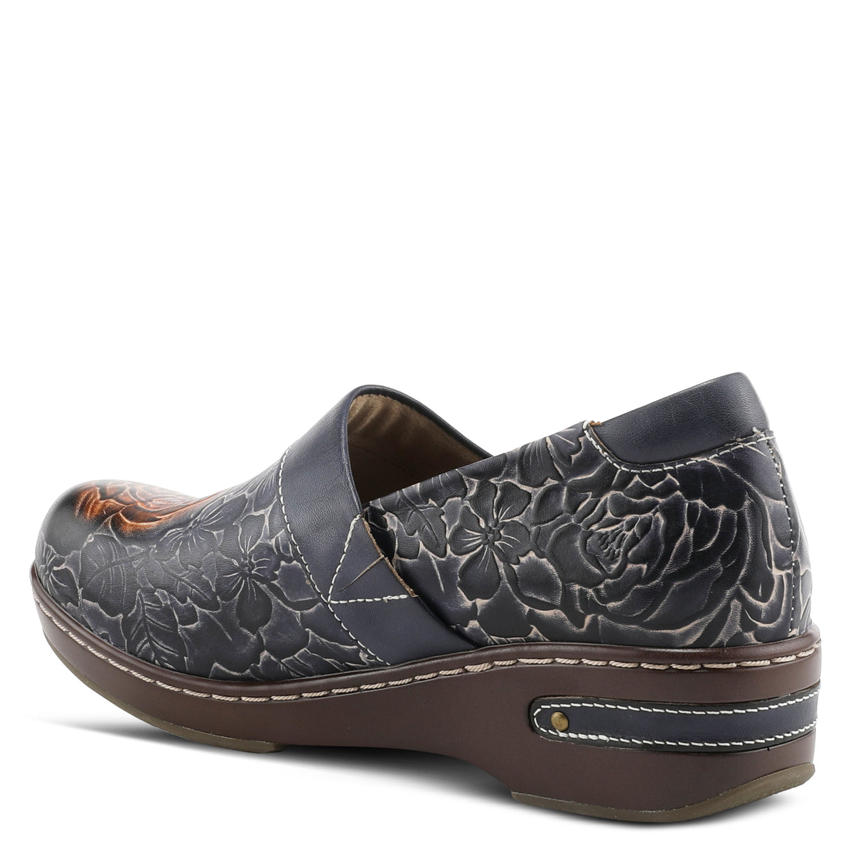 L'Artiste L`ARTISTE ELKAYJAY SLIP-ON CLOGS shoe in navy multi with handcrafted leather design