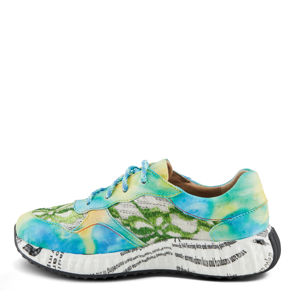 L'Artiste L'ARTISTE EMELIE SNEAKERS shoe in turquoise multi with handcrafted leather design