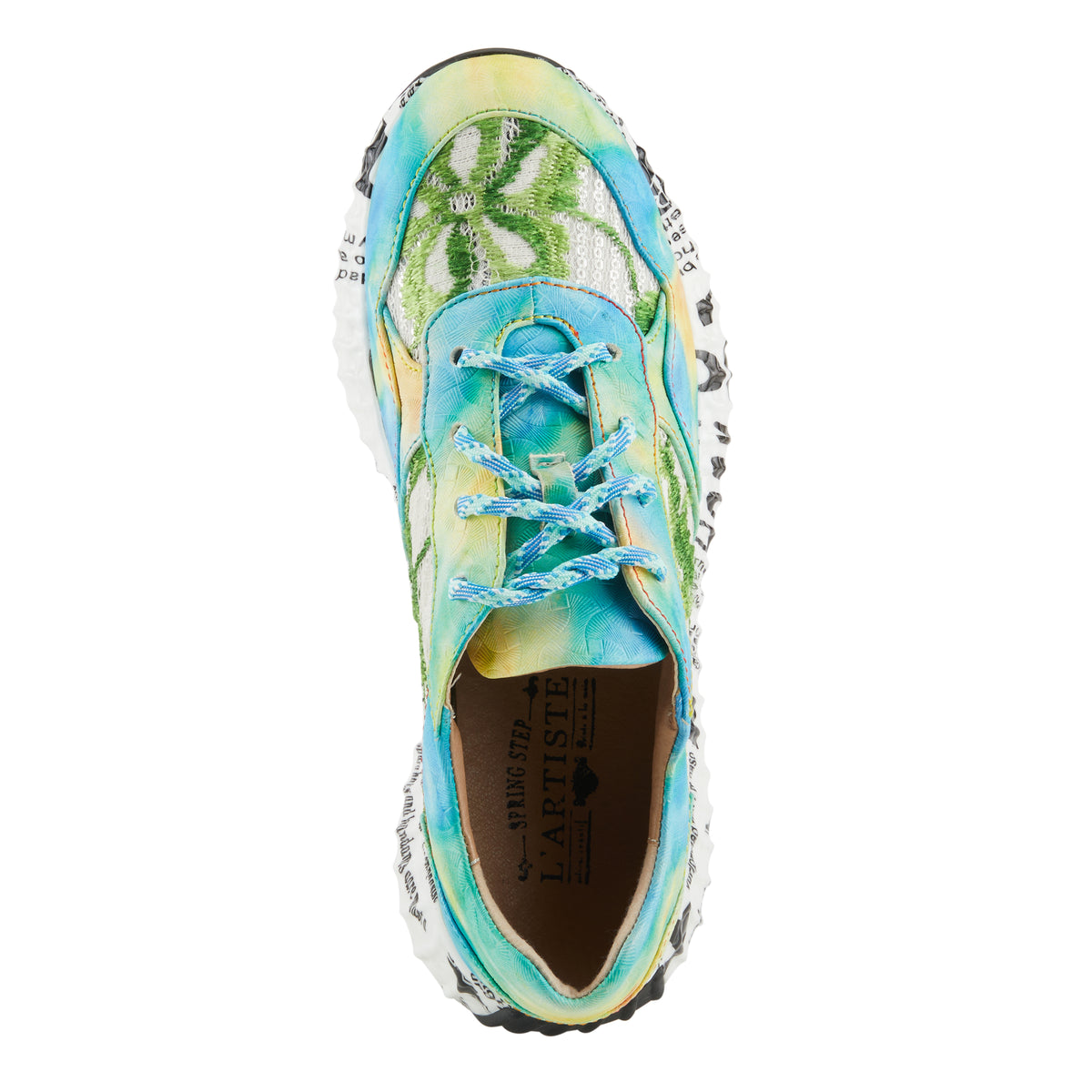 L'Artiste L'ARTISTE EMELIE SNEAKERS shoe in turquoise multi with handcrafted leather design