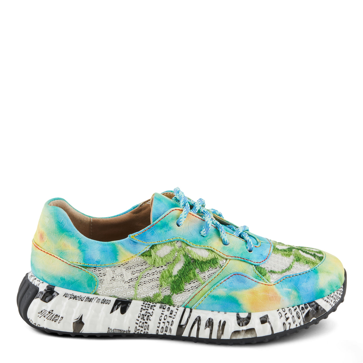 L'Artiste L'ARTISTE EMELIE SNEAKERS shoe in turquoise multi with handcrafted leather design