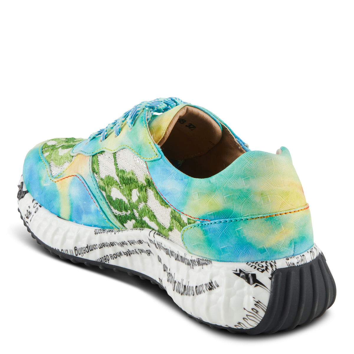 L'Artiste L'ARTISTE EMELIE SNEAKERS shoe in turquoise multi with handcrafted leather design
