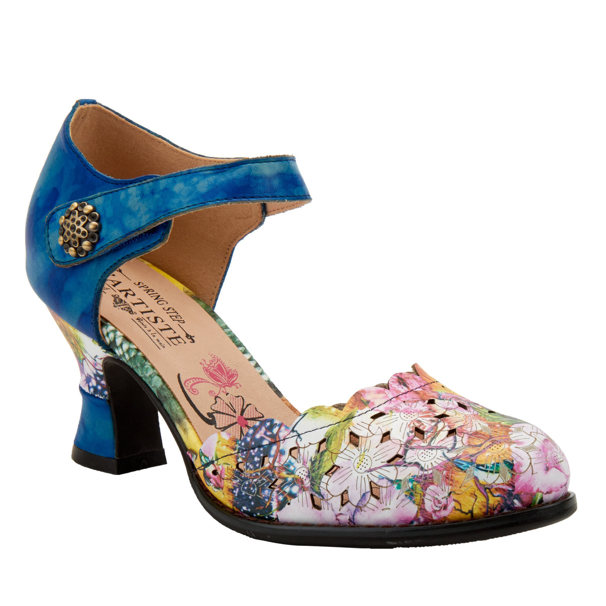 L'Artiste L'ARTISTE FLORAMARIA ANKLE STRAP SHOE shoe in mint green multi with handcrafted leather design
